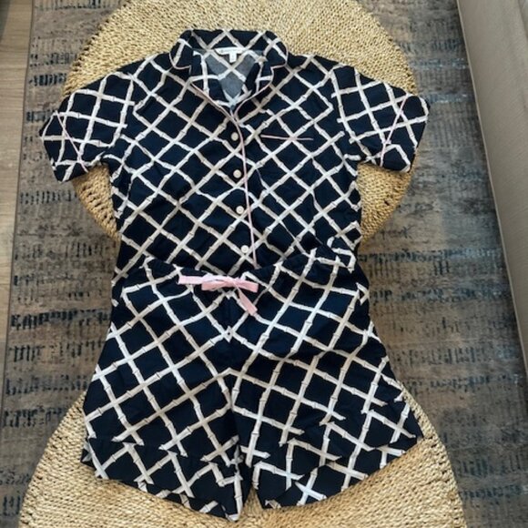 Brooks Brothers Women's Preppy Navy & White Bamboo Print Pajama Shorts Set, XS - Picture 1 of 12
